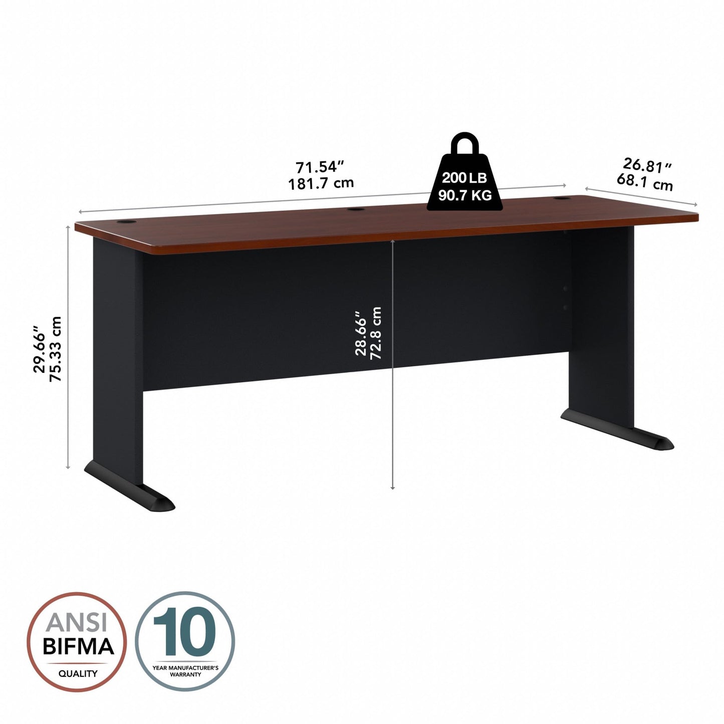Bush Business Furniture Series A 72W Desk in Hansen Cherry and Galaxy, Large Workstation for Home or Professional Workspace, Desktop Solution for Office Use