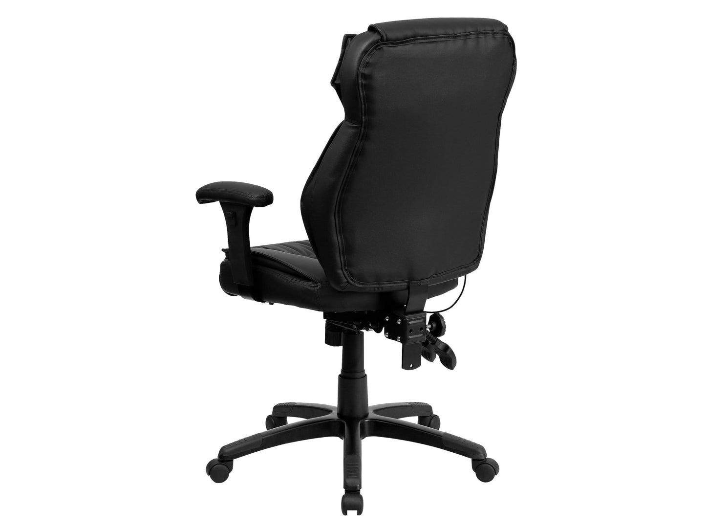Flash Furniture Hansel High Back Black LeatherSoft Multifunction Executive Swivel Ergonomic Office Chair with Lumbar Support Knob with Arms