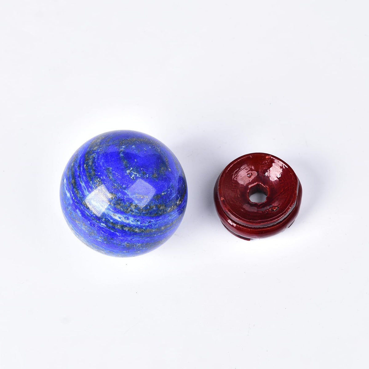 JIC Gem Lapis Lazuli Quartz Crystal Ball with Wooden Stand - Blue Crystal Sphere for Feng Shui Decor & Spiritual Gifts - 60-70mm