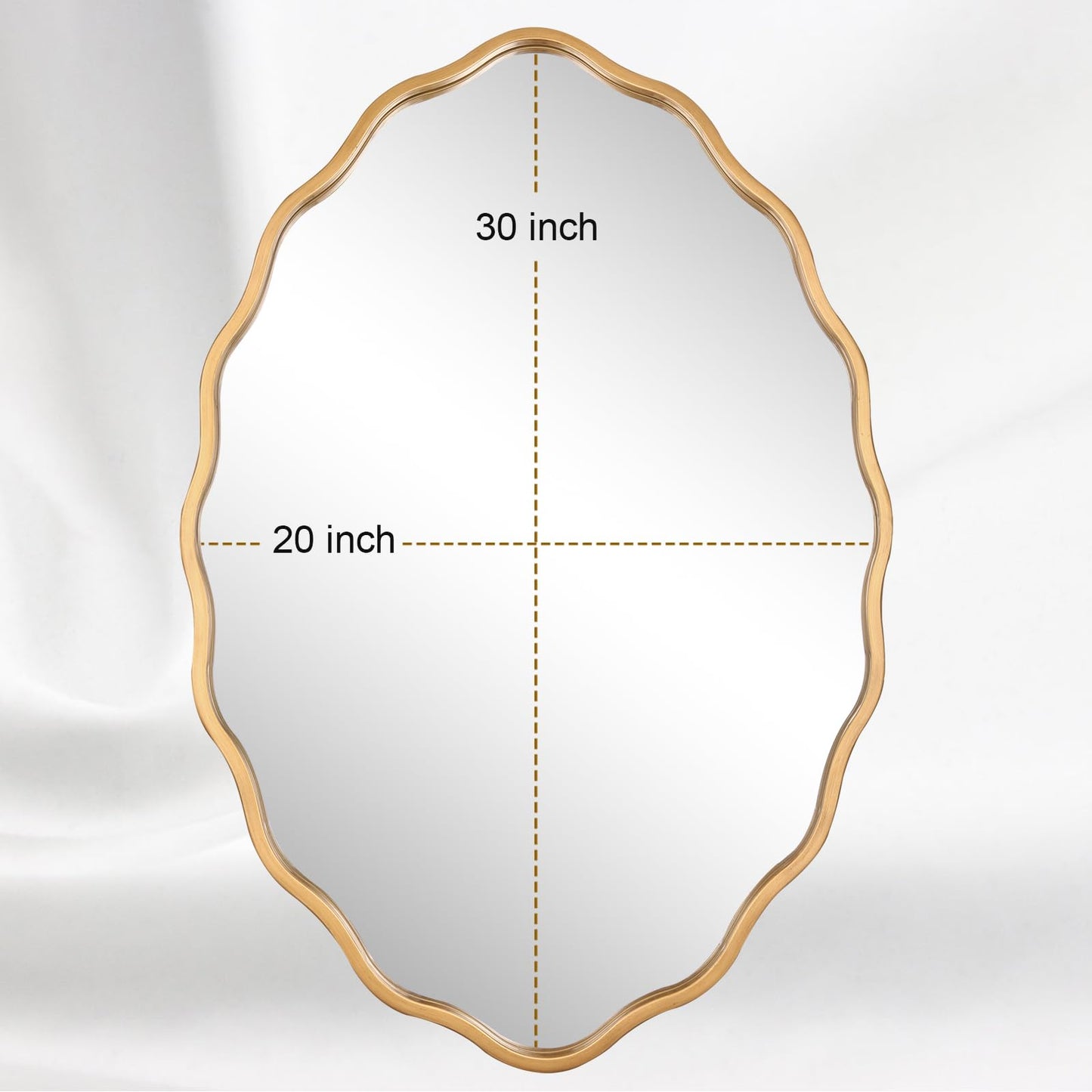 Varsoul 20 * 30 Inch Brushed Gold Oval Ripple Bathroom Mirror Wall Mounted Large Modern Countryside Suitable for Washroom, Bedroom, Living Room, Entryway
