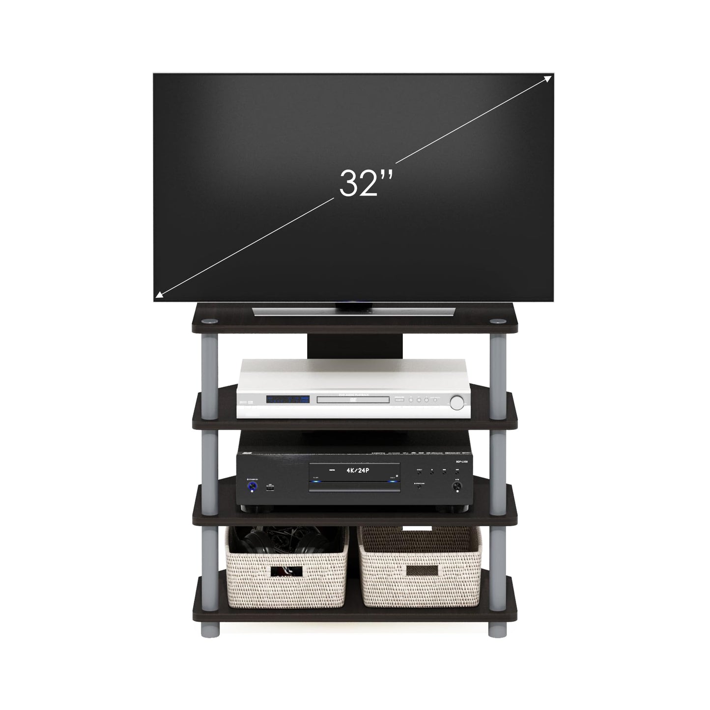 Furinno Turn-N-Tube Easy Assembly 4-Tier Petite Entertainment Center / TV Stand / TV Unit / TV Desk, Espresso/Grey