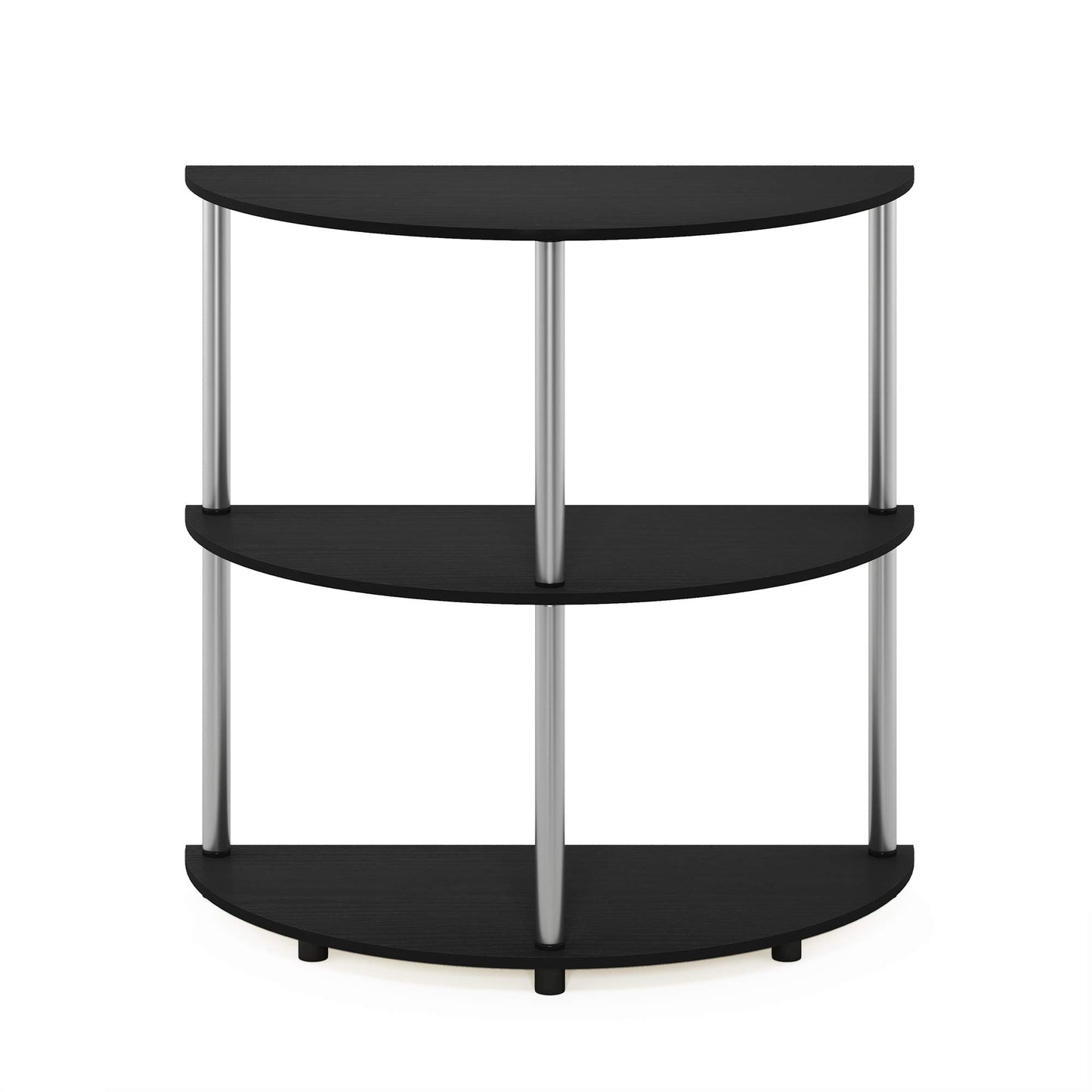 Furinno Frans Turn-N Half Round Console Table with Stainless Steel Tubes, Black Oak 15.6D x 31.1W x 30.8H in