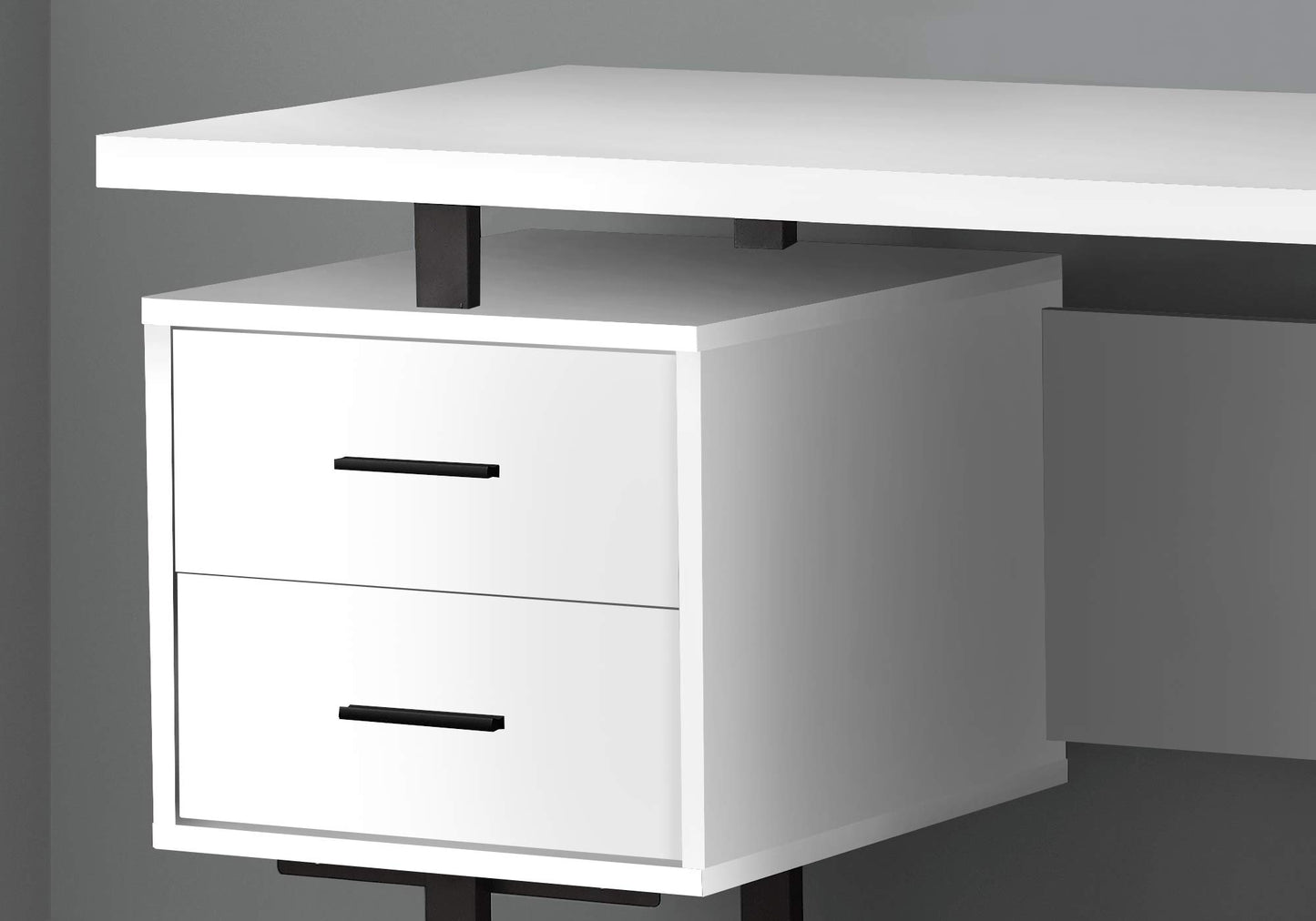 Monarch Specialties I 7631 Computer Desk, Home Office, Laptop, Left, Right Set-up, Storage Drawers, 60" L, Work, Metal, Laminate, White, Black, Contemporary