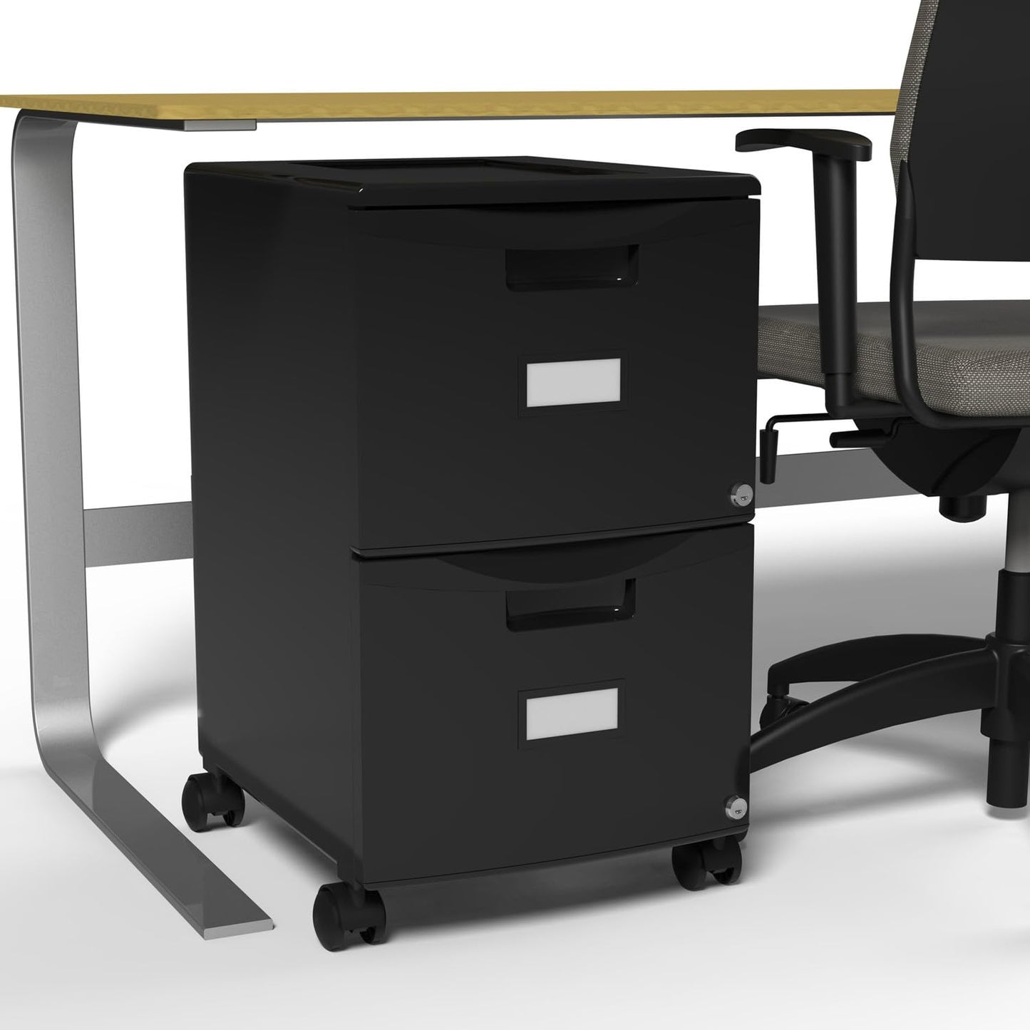 Storex Plastic Two-Drawer Mobile Pedestal File Cabinet – Locking Document Organizer with Casters for Home and Office, Black, 1-Pack (61312U01C)