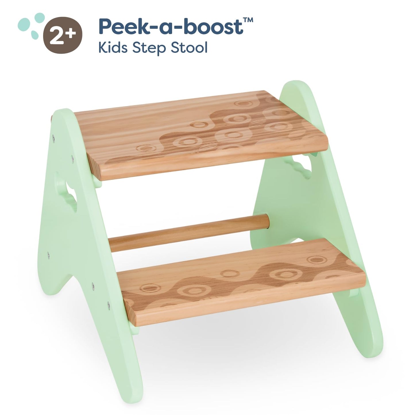 B. toys – Step Stool for Kids – Wooden Stepping Stool – for Bedroom, Bathroom, Kitchen – Furniture for Toddlers, Kids – 2+ Years – Peek-a-Boost – Mint