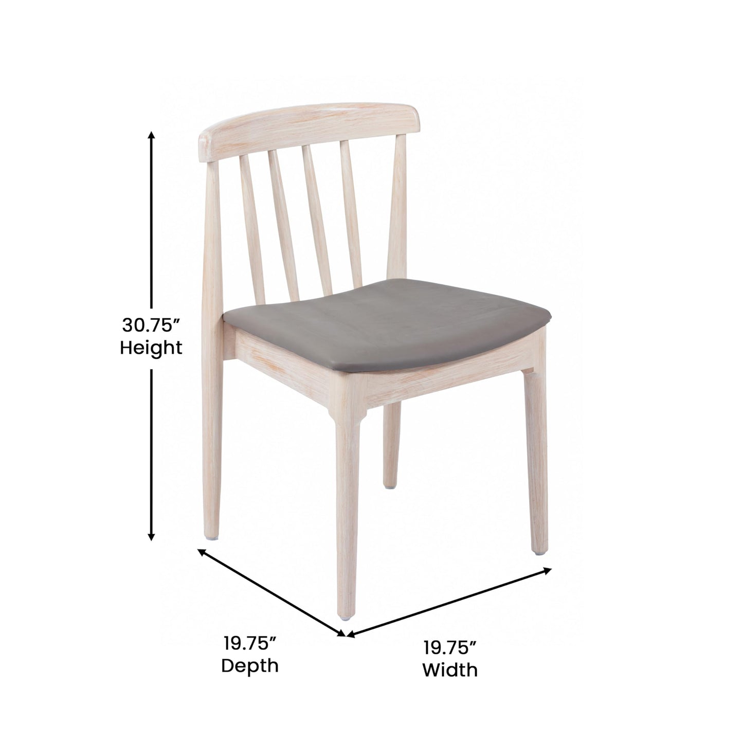 Flash Furniture Chester Solid Wood Dining Chair, Commercial Grade Restaurant Chair with Curved Spindle Backrest and Vinyl Padded Seat, Set of 2, Antique White/Beige