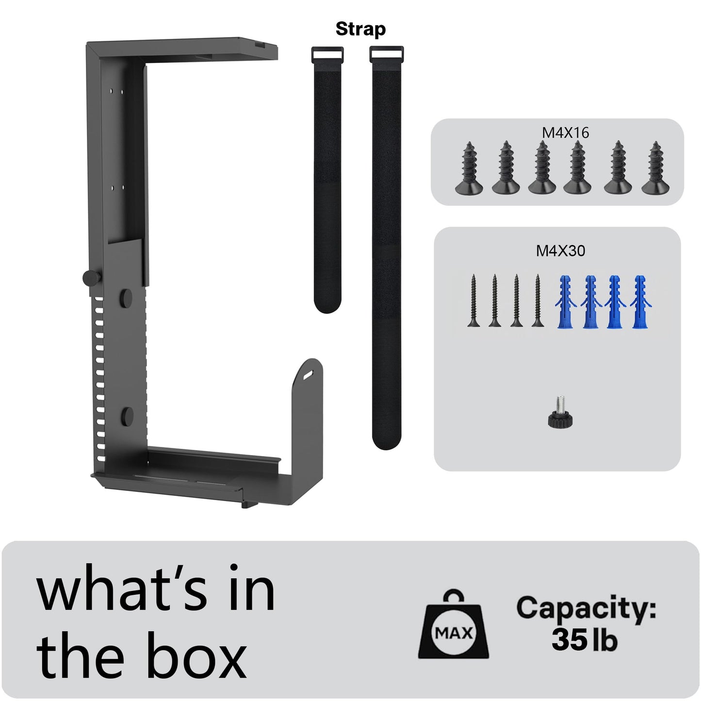 Bylitco Universal Wall or Under Desk CPU Mount, Small PC/NAS Bracket – 4.5 to 9.2 inch Wide Computer Holder, Space-Saving Design with Safety Lock,Max Load 32Lbs