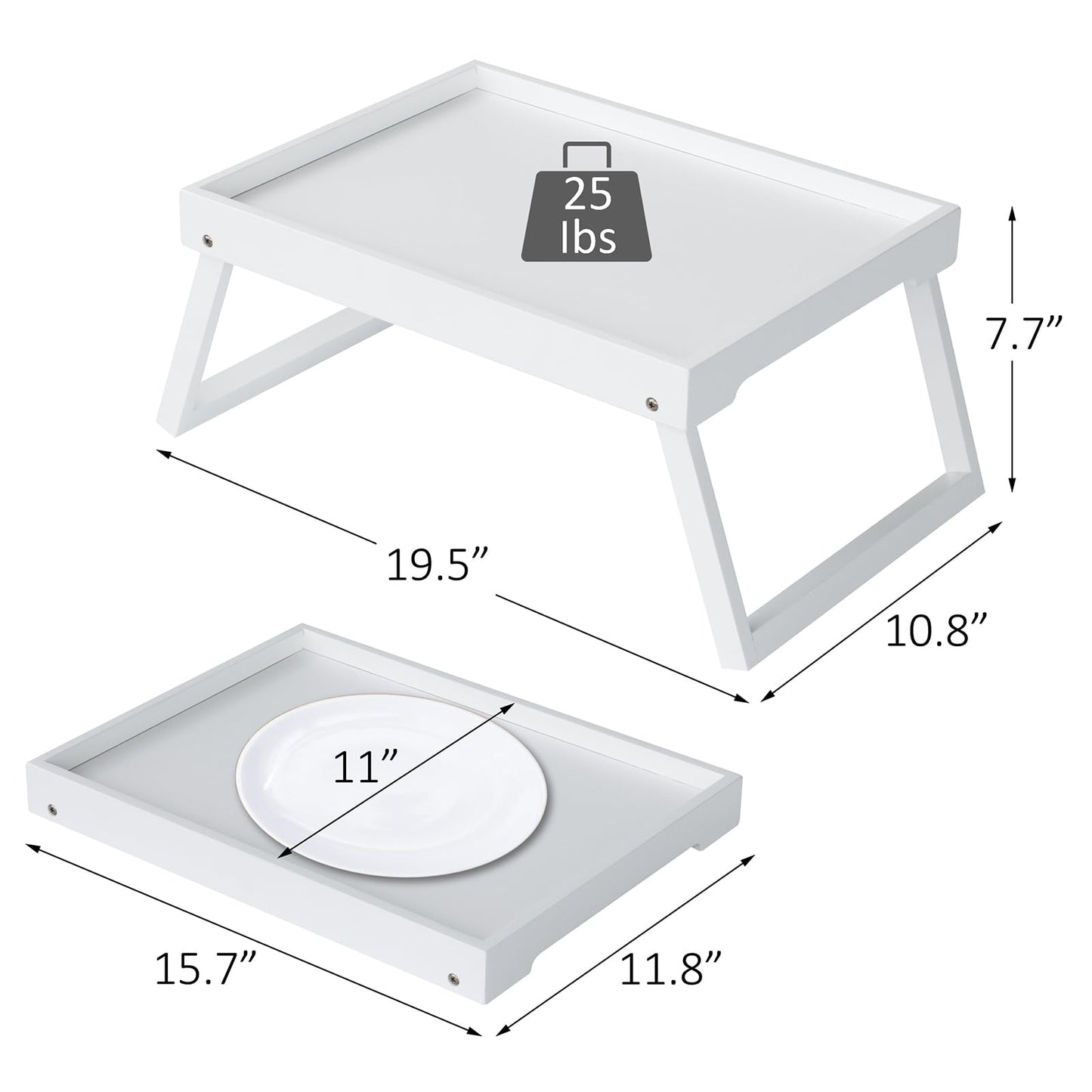 Bamboo Bed Tray Table with Folding Leg, Breakfast in Bed Tray for Eating,Kitchen Serving, Food, Sofa, Snacking or Working, Laptop Desk Dinner(1, White)