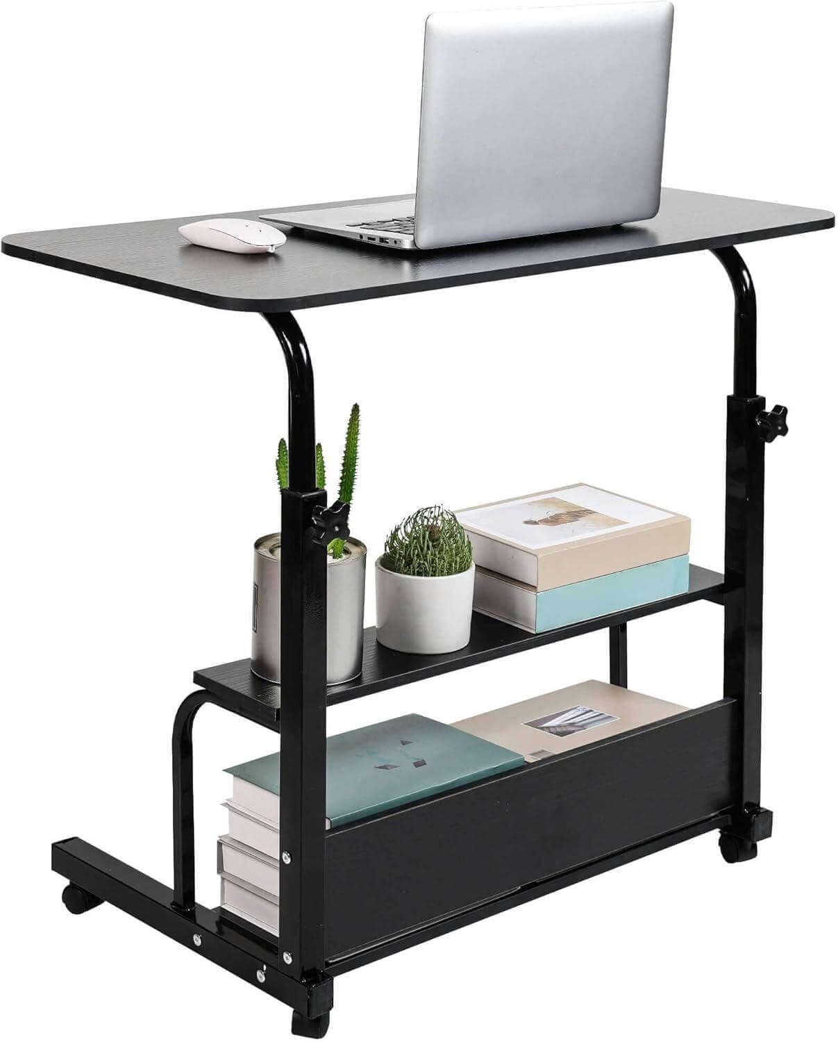 Dekhaoxe Adjustable Height Mobile Computer Desk for Small Space Rolling Writing with Wheels Corner Home Office Study Portable Bedrooms Work Desk Standing Desk Sizes 31.5X15.7 Inches Black C