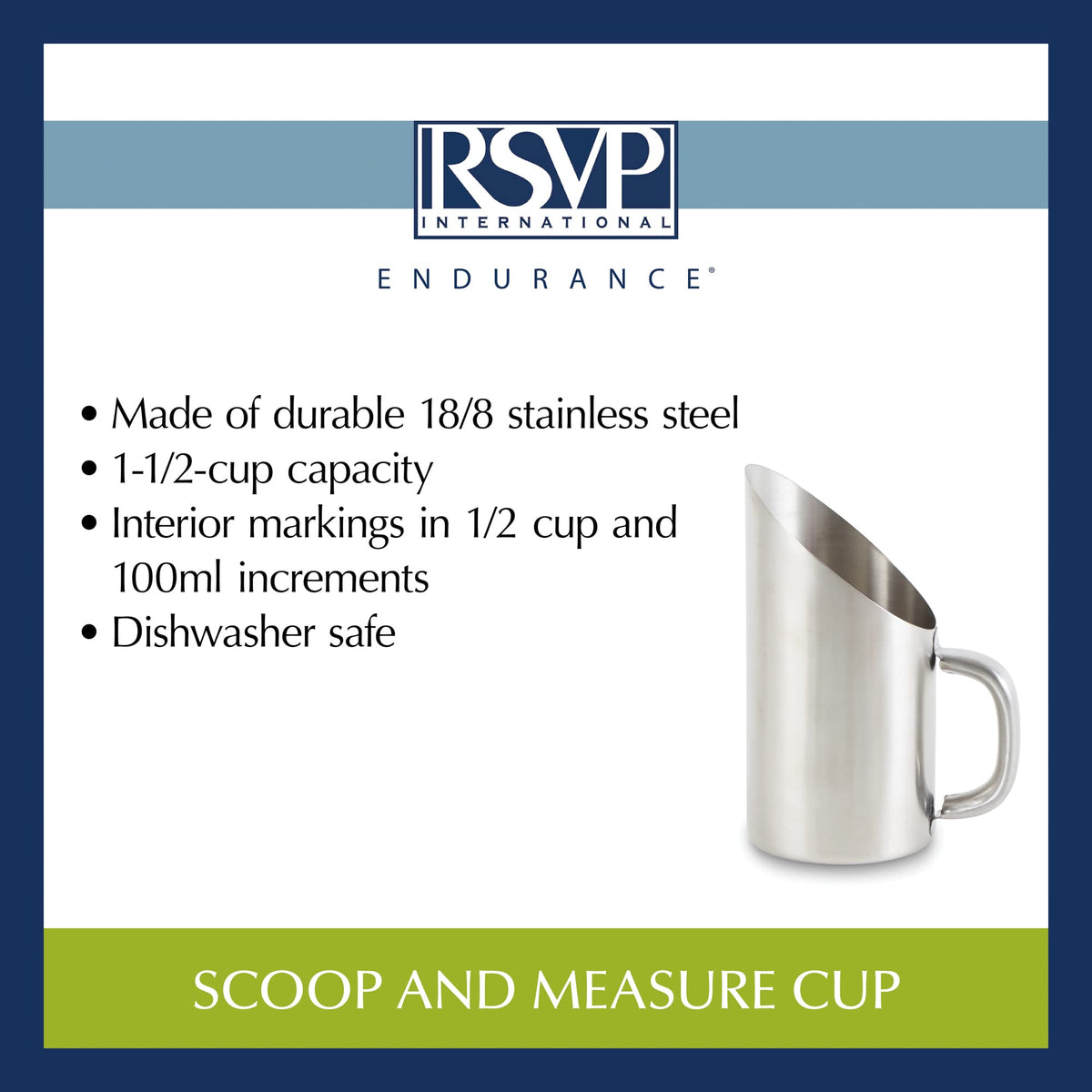 RSVP International Endurance Kitchen Collection Measuring Tools, Dishwasher Safe, Scoop & Measure, Stainless Steel