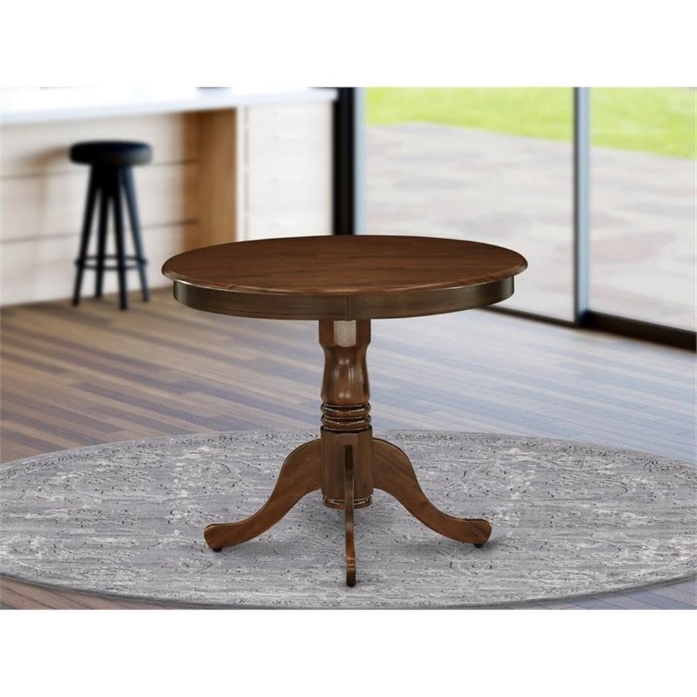 East West Furniture ANT-AWA-TP Antique Modern Kitchen Table - a Round Dining Table Top with Pedestal Base, 36x36 Inch, Walnut