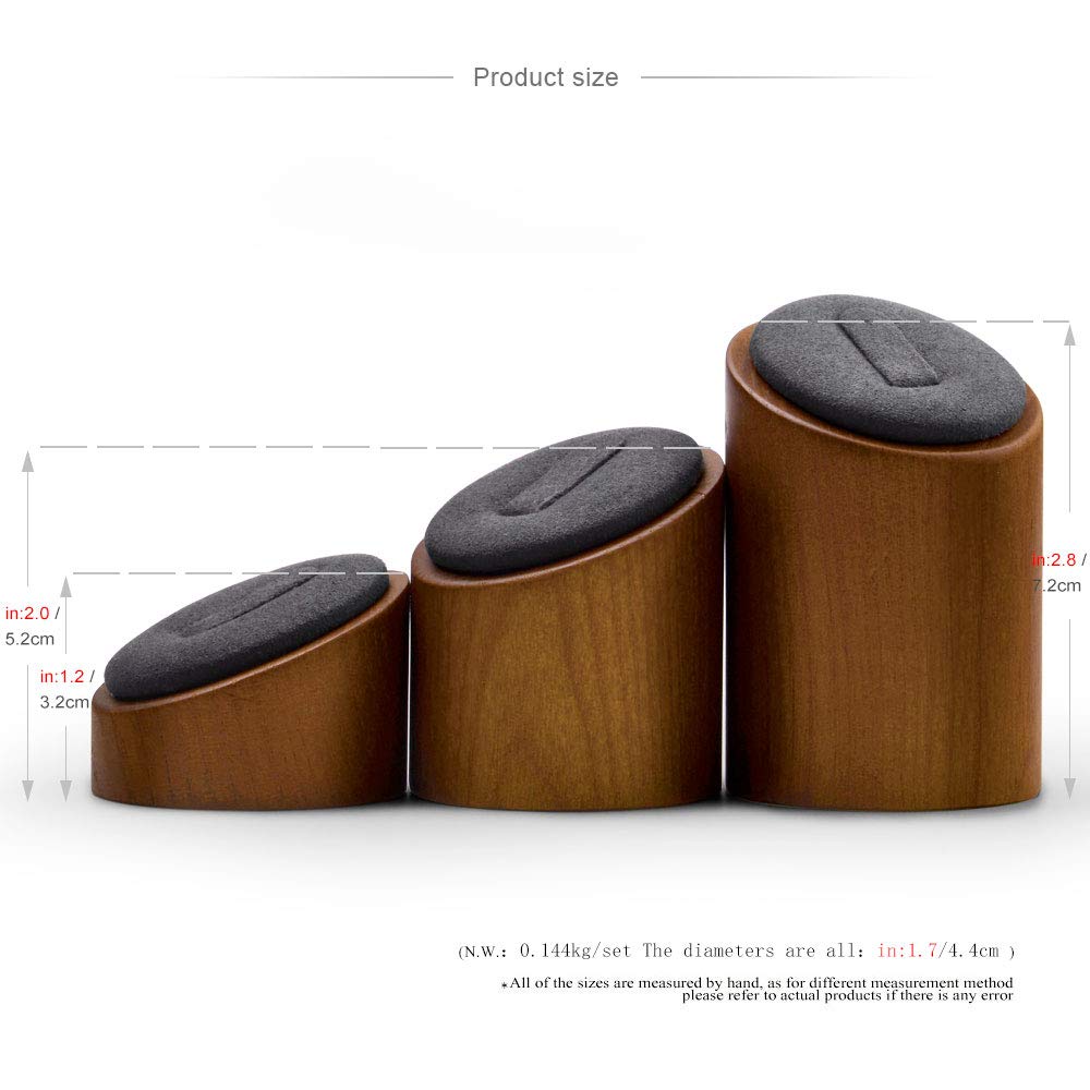 Oirlv Solid Wood 3 Pcs Ring Display Stand Showcase Jewelry Organizer Holder for Rings Trade Show Countertop Ring Bearer(Grey)