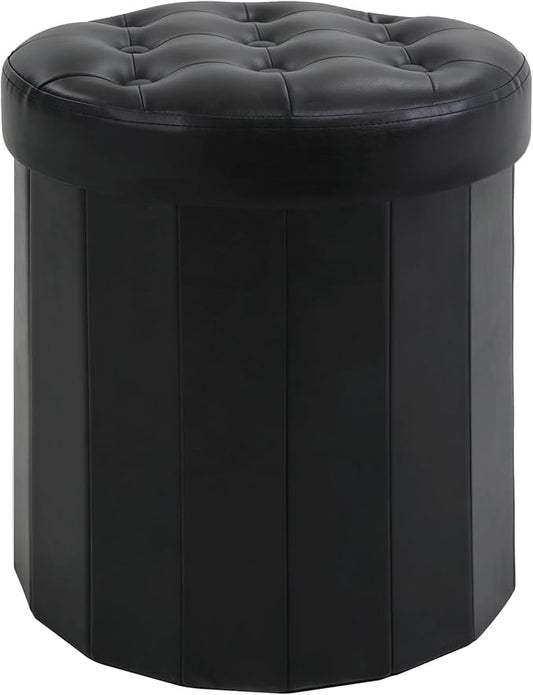 CAROLMADE Round Storage Ottoman, PU Leather Folding Footrest Stool