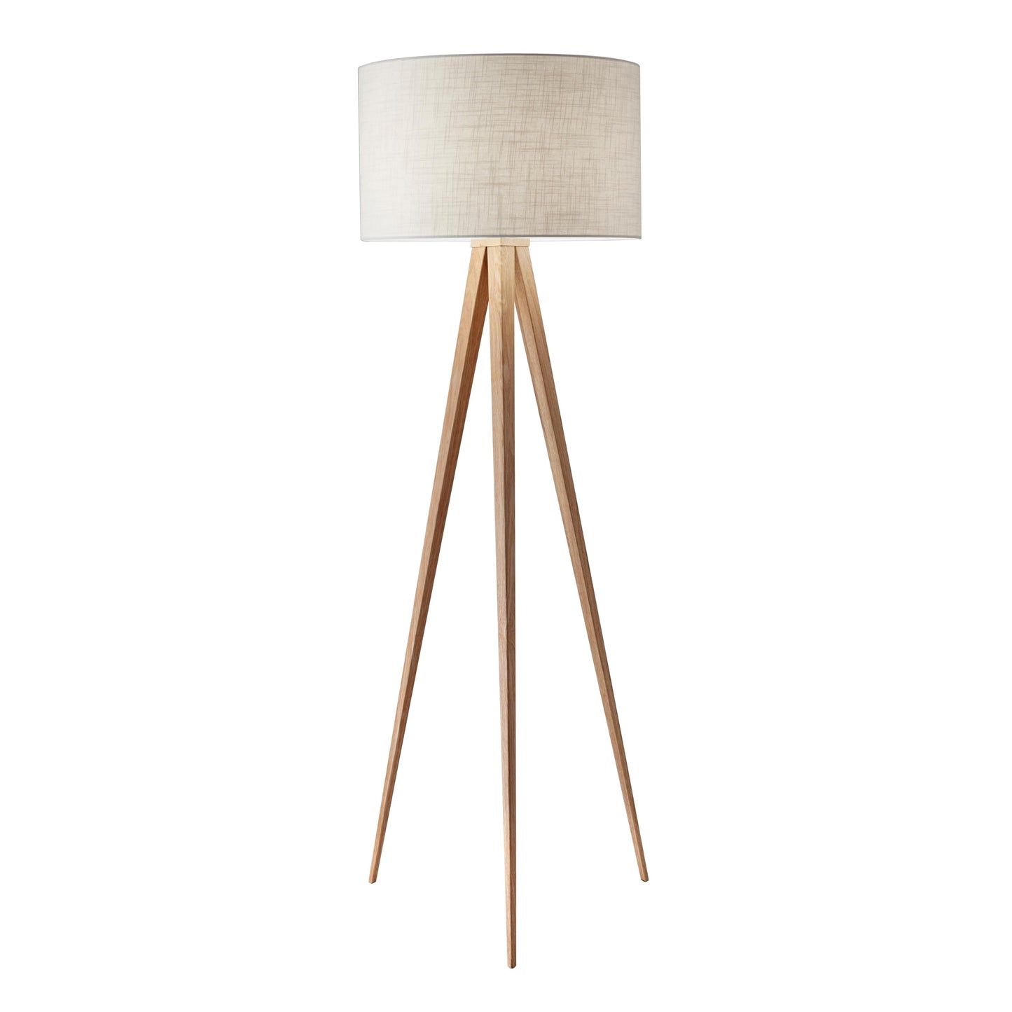 Adesso Floor Lamp with Natural Oak Veneer and Off-White Fabric Lampshade – 3-Way Adjustable Brightness, Lamp for Bedroom, Living Room, and House Décor, 60.25” x 21”