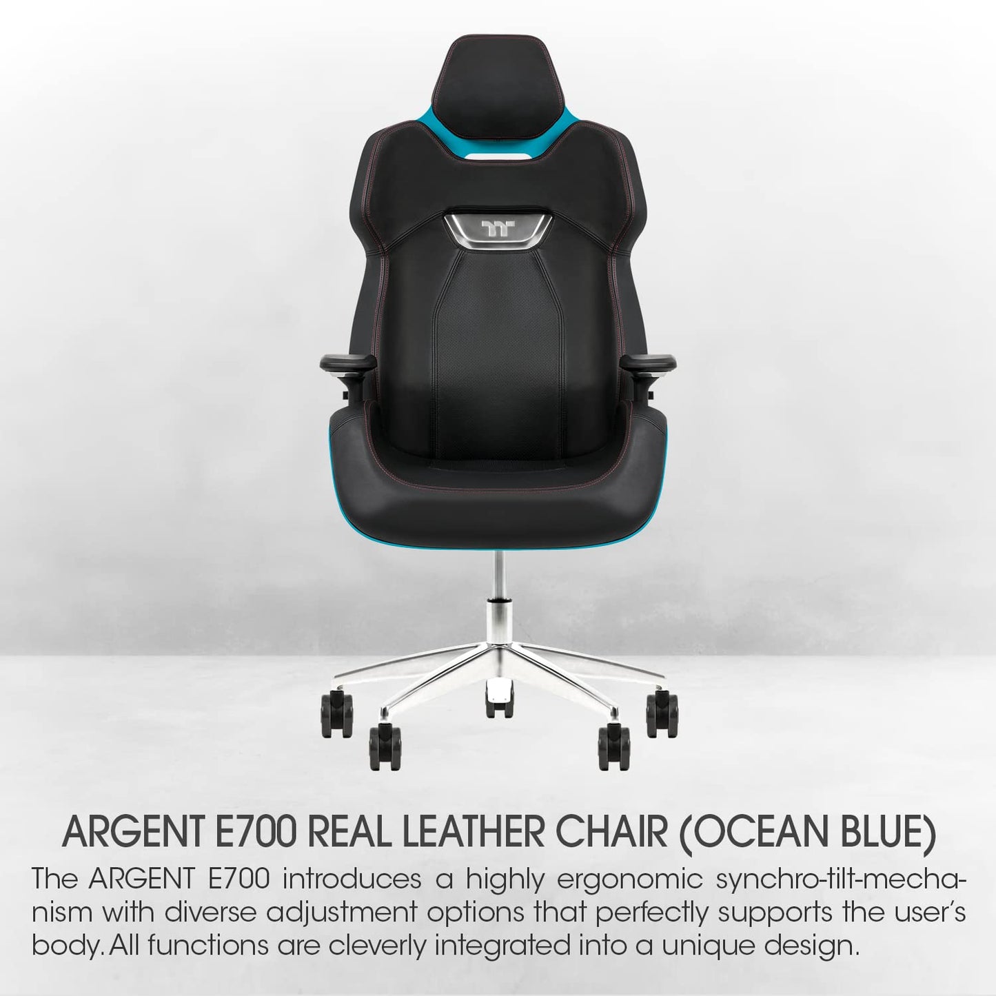 Thermaltake Argent E700 Real Leather Gaming Chair (Ocean Blue) Design by Studio F∙A∙Porsche, GGC-ARG-BLLFDL-01