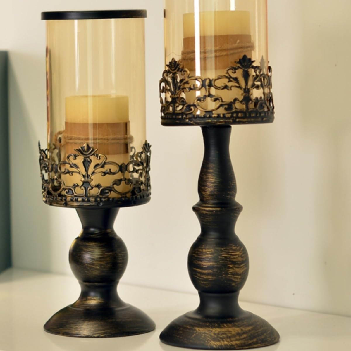 YUHUAWF Candle Holderss Retro Old Candlestick Home Living Room Porch Glass Ornaments Wedding Decoration Candle Holder Decorative Candlestick(Small)