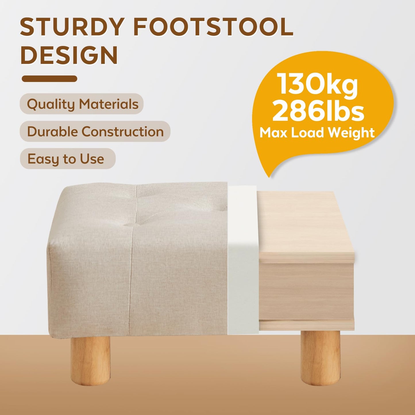 FIMIVIBI Small Foot Stool Ottoman, Linen Footstool Ottoman Foot Rest for Couch, Rectangle Footstools and Ottomans Small for Living Room, Entryway and Bedroom (Beige)