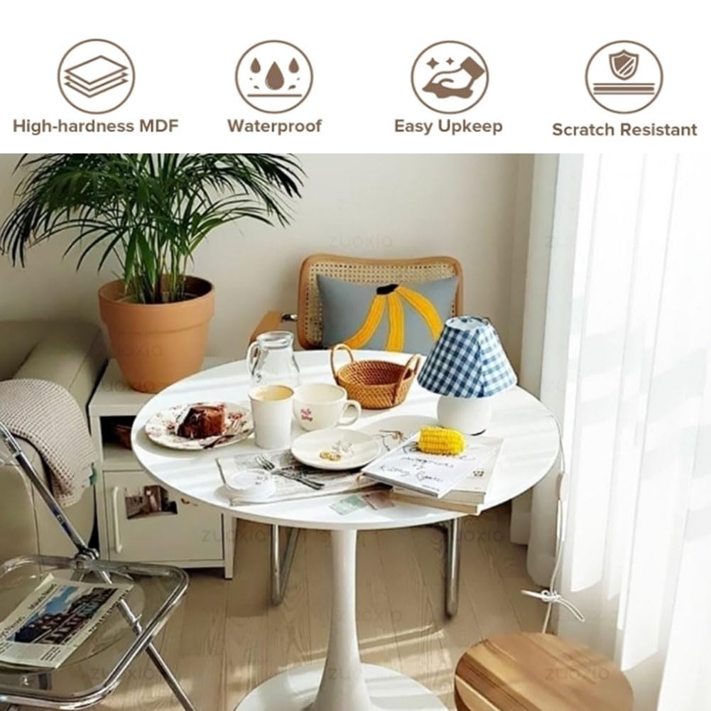 HYYTEIBL 35.1" Tulip Dining Table, White, Perfect for 2-4 People, Mid-Century Modern Style, Round MDF Top with Sturdy Base for Dining Room, Living Room, Cafe