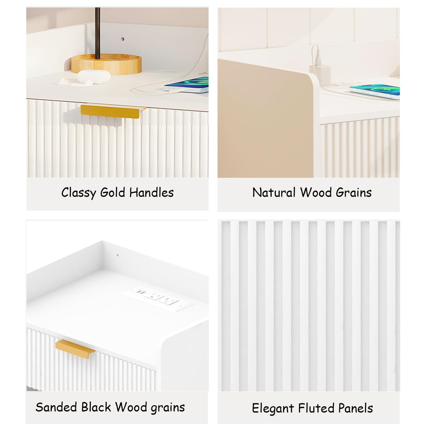 Arbuxzuy Floating Nightstand Set of 2 with Charging Station, Modern Wall Mounted Bedside Table with Drawer & Open Shelf, Minimalist Wooden Night Stand for Bedroom (White)