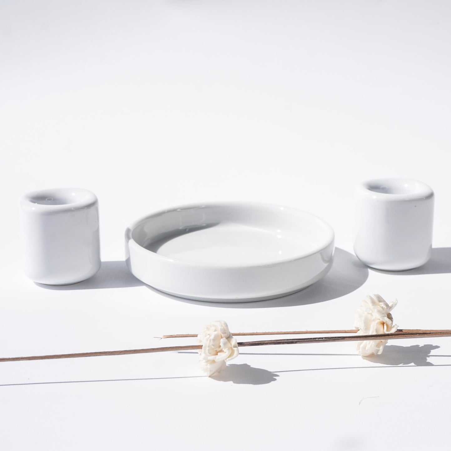 Unity Candle Holders and Vase Set, White Porcelain Candleholders for Taper Candles and Vase for Pillar Candle, Set of 3, Minimalist Round Ceramic Candle Holders, Great for Wedding Candle Set