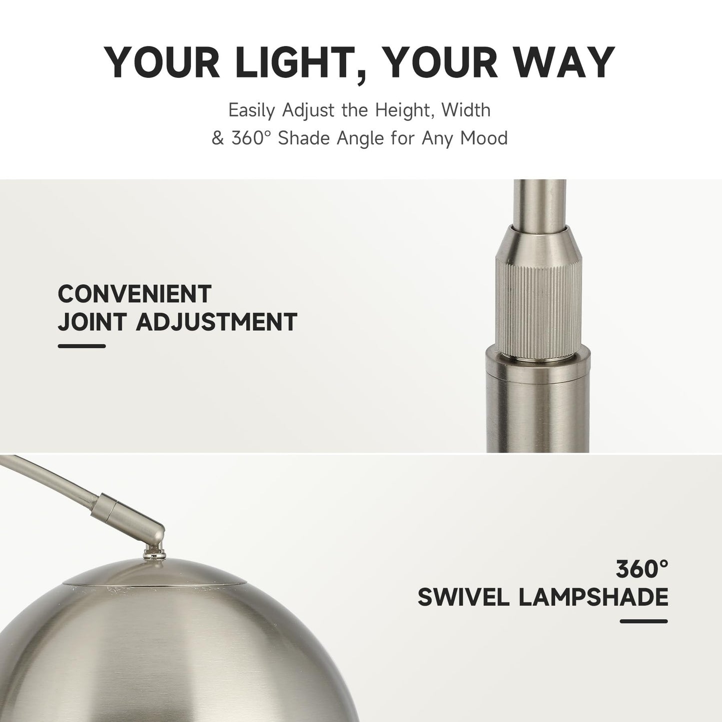 CO-Z Modern Floor Lamp for Living Room, Brushed Nickel Arc Floor Lamp with LED Bulb, Marble Base Contemporary Tall Lamp for Living Room Couch Sofa, Height Up to 69 Inch