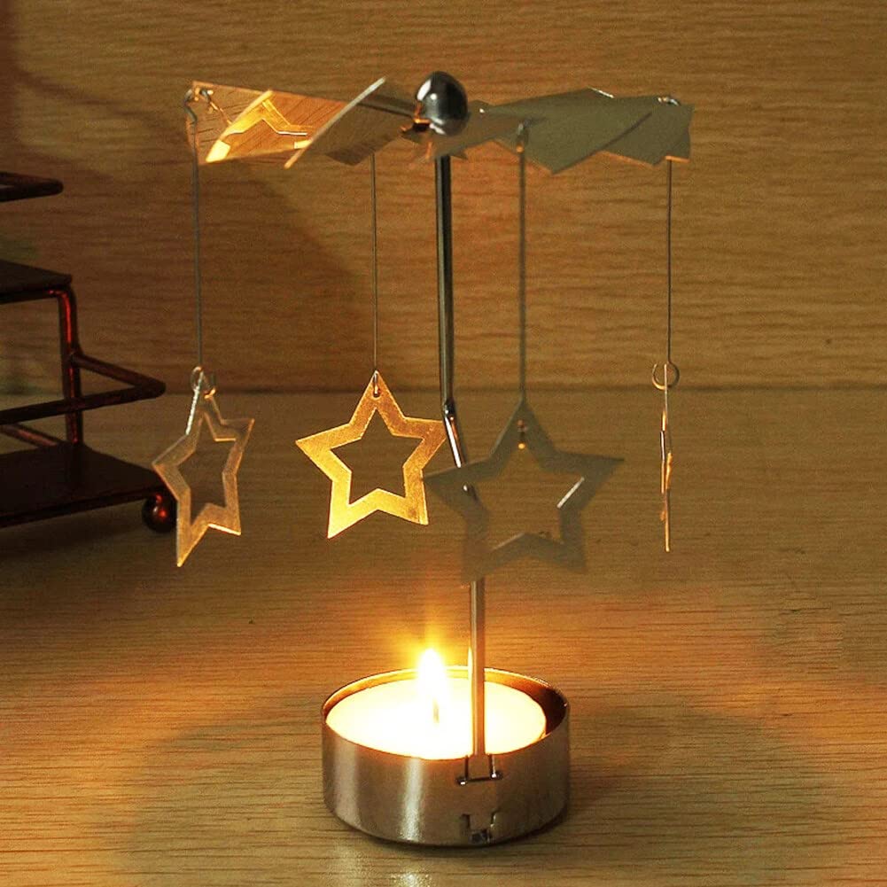Eforcase Rotary Gold Angel Tea Lights Candle Holder - Spinning Romantic Candlestick Ornament for Wedding, Party, Christmas, Home Decoration