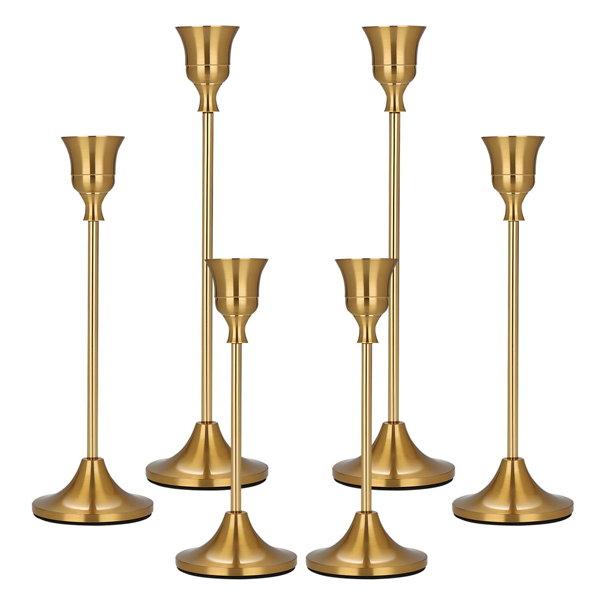 Candle Holder Brass Gold Candlestick Holders Set of 6, Metal Taper Candle Holders for Table Centerpiece Fits 3/4 inch Candles, Tall Candle Stands for Halloween Thanksgiving Christmas