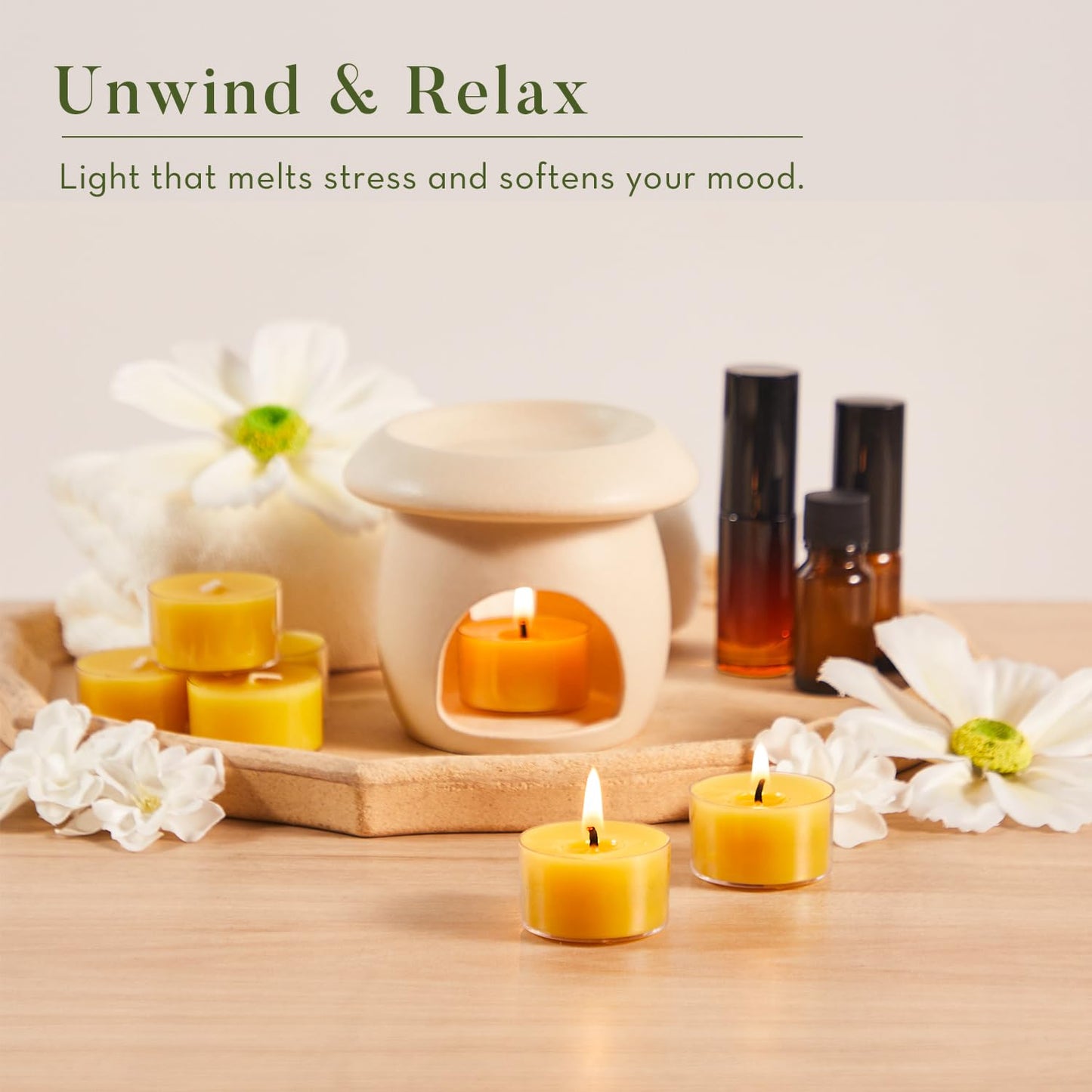 Ashlux 6 Hours Beeswax Tealights Candles, 48 Packs Pure Beeswax Tea Lights