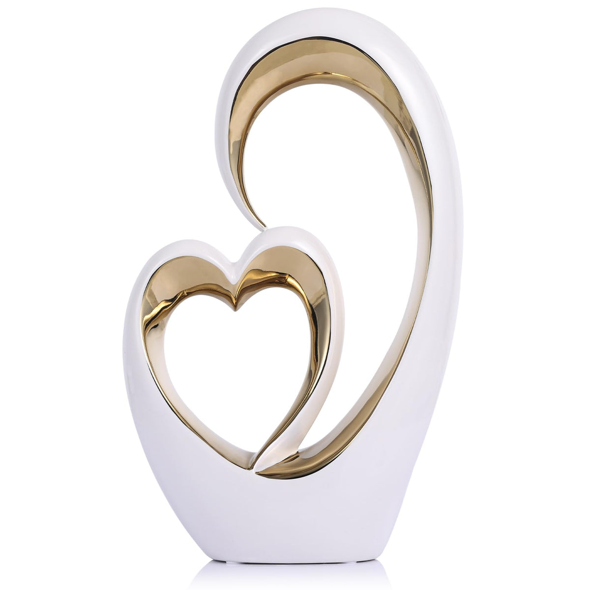 Oliruim White Gold Ceramic Heart Statues - Abstract Home Sculptures for Bedroom, Wedding, Valentine Decor & Gifts for Women