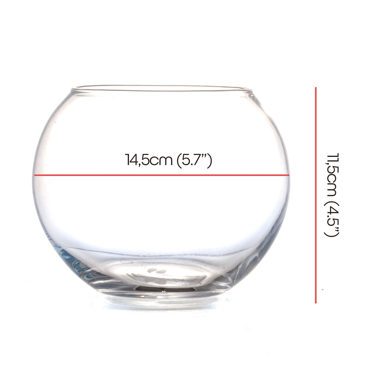 Glass Fish Bowl, Decorative Glass Bowl, Round Vase for Flowers and Decoration, Bowl for Sand Candles, Terrarium Bowl, Sphere Vase (5.7x4.5 inches)