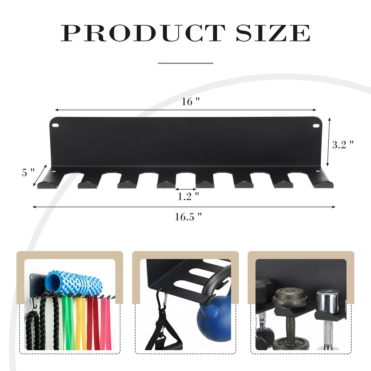 BreezeHug 2 Pcs Gym Wall Mount Storage Rack 8 Hook Heavy Duty Metal Home Gym Organizer for Resistance Band Jump Rope Barbell Accessories Multipurpose Fitness Equipment Storage, Carabiners Include
