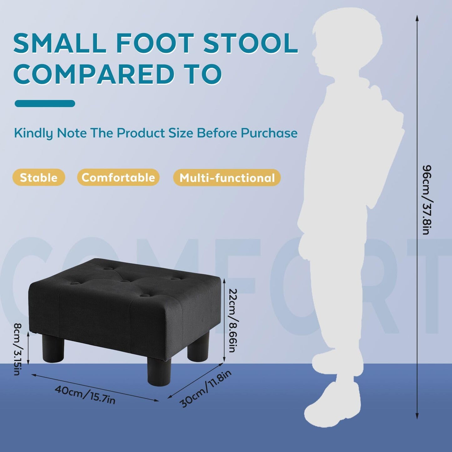 FIMIVIBI Small Foot Stool Ottoman, Velvet Footstool Ottoman Foot Rest for Couch, Rectangle Footstools and Ottomans Small for Living Room, Entryway and Bedroom (Black)
