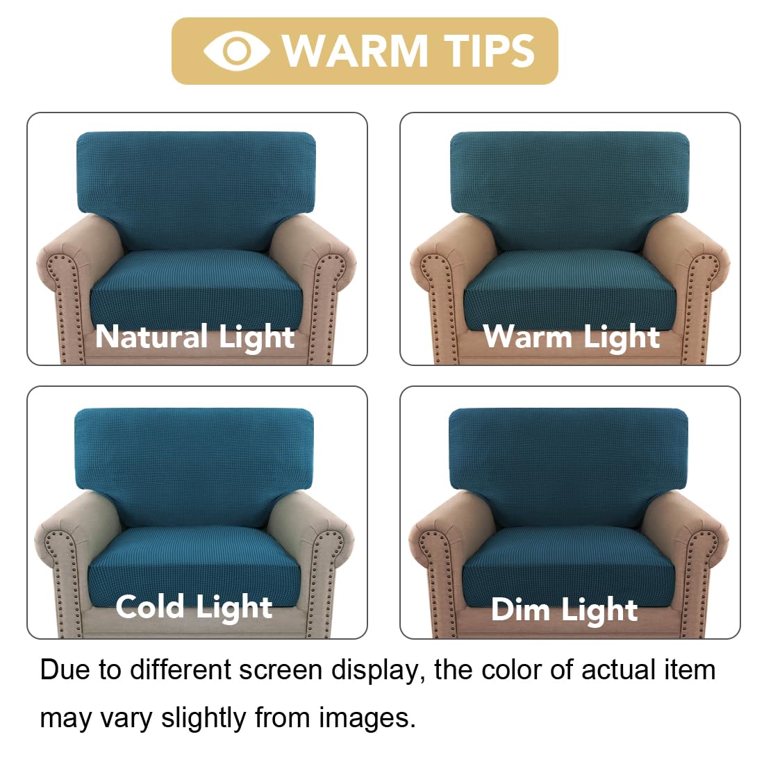 H.VERSAILTEX Multi-Pieces Chair Covers Stretch Couch Covers Form Fitted Seat and Back Cushions Covers (1 Seat Cover Plus 1 Back Cusion Cover, Bonus 2 Armrest Covers), Deep Teal