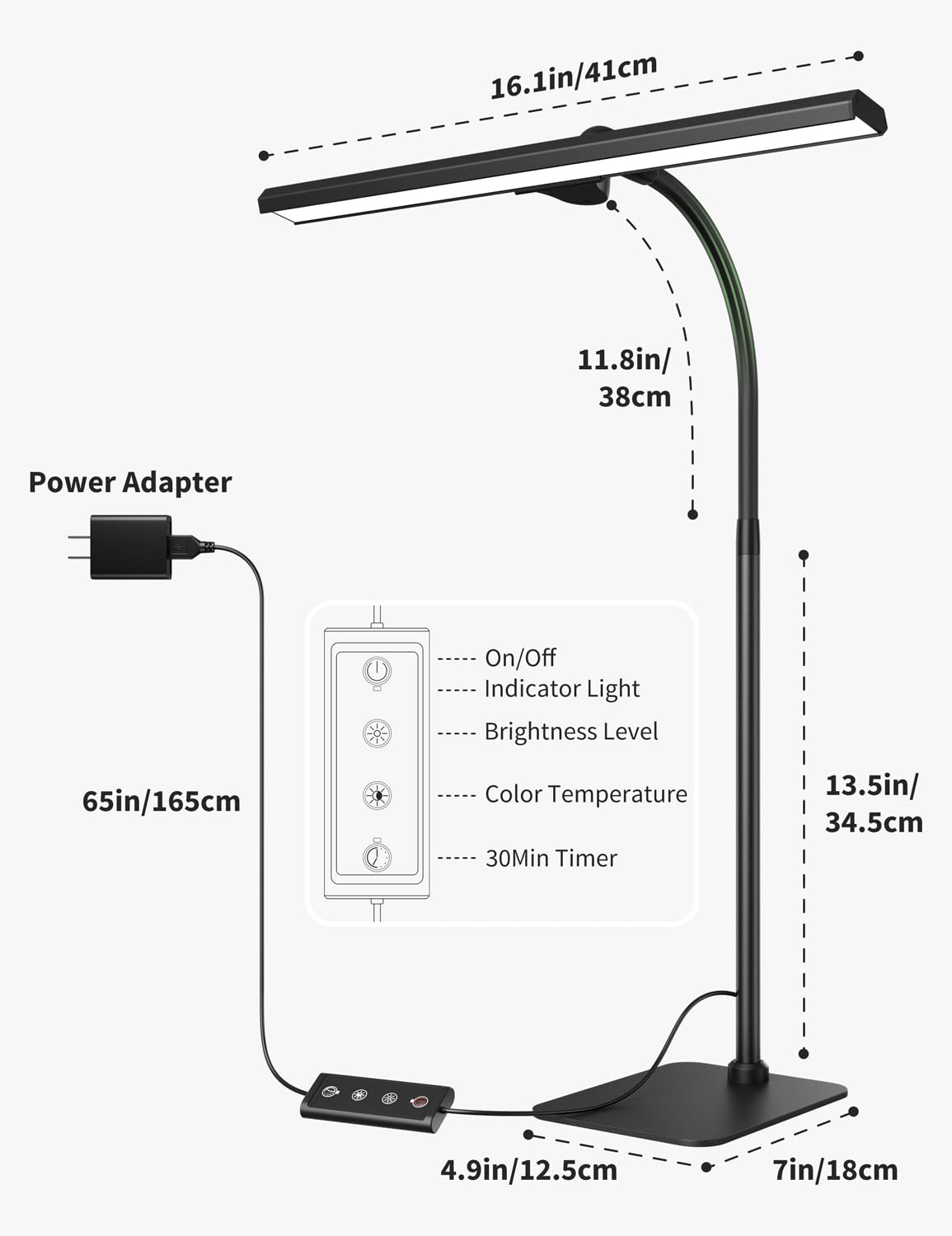 Kary LED Desk Lamps for Home Office, Tall Desk Light with Base, Flexible Gooseneck Adjustable 5-Level Dimmable Brightness & Color, Height Architect Lamp for Working, Reading, Crafting, Study