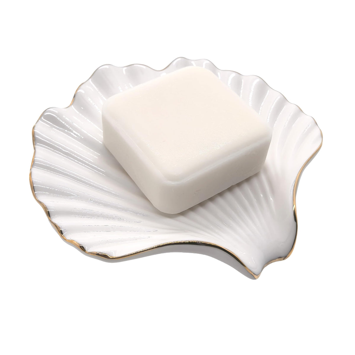 Ceramic Soap Dish Self-Draining Lotus Leaf Soap Holder Soap Saver for Bathroom,Kitchen,Sink,Bathtub(Shell White)