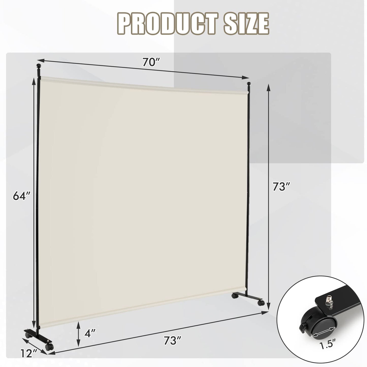 GOFLAME 6FT Single Panel Room Divider, Wide Rolling Privacy Screen with Lockable Wheels, Portable Room Partition Screen, Freestanding Wall Divider and Separator for Home Office, White