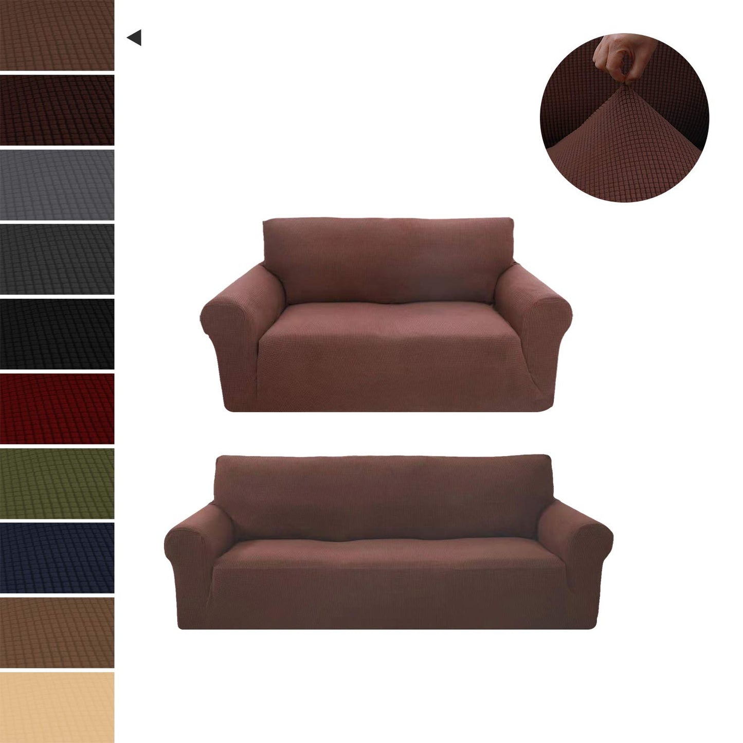 Sapphire Home 2-Piece Sofa and Loveseat Slipcovers, Couch and Loveseat Covers Set, Form fit Stretch, Wrinkle Free, Furniture Protector, Premium Brushed Sofa Covers for Living Room (Brown)