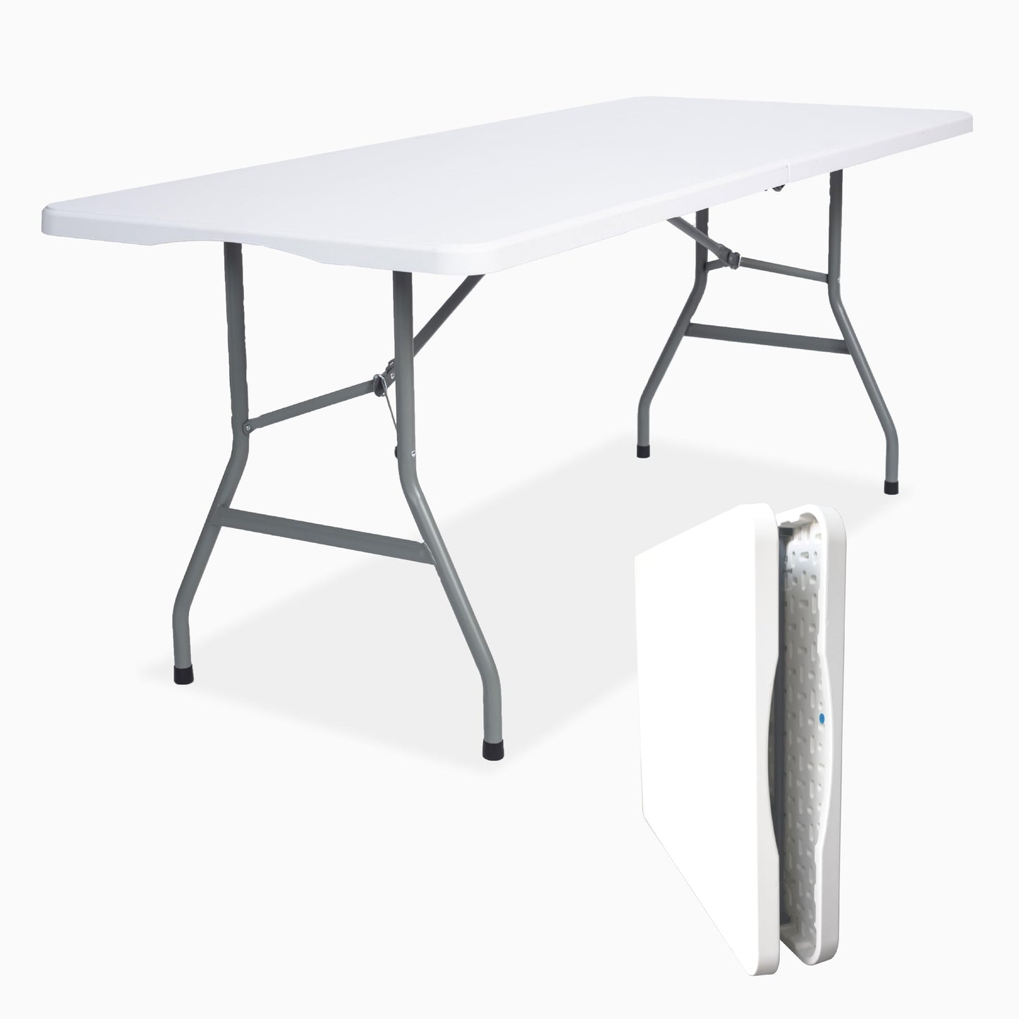 Vampire Killer Folding Table 6ft Foldable Table with Built in Handle & Steel Legs / 6FT Heavy Duty Folding Portable,Perfect for Party, Dining Indoor/Outdoor Events, Tailgating & Backyard BBQ, White