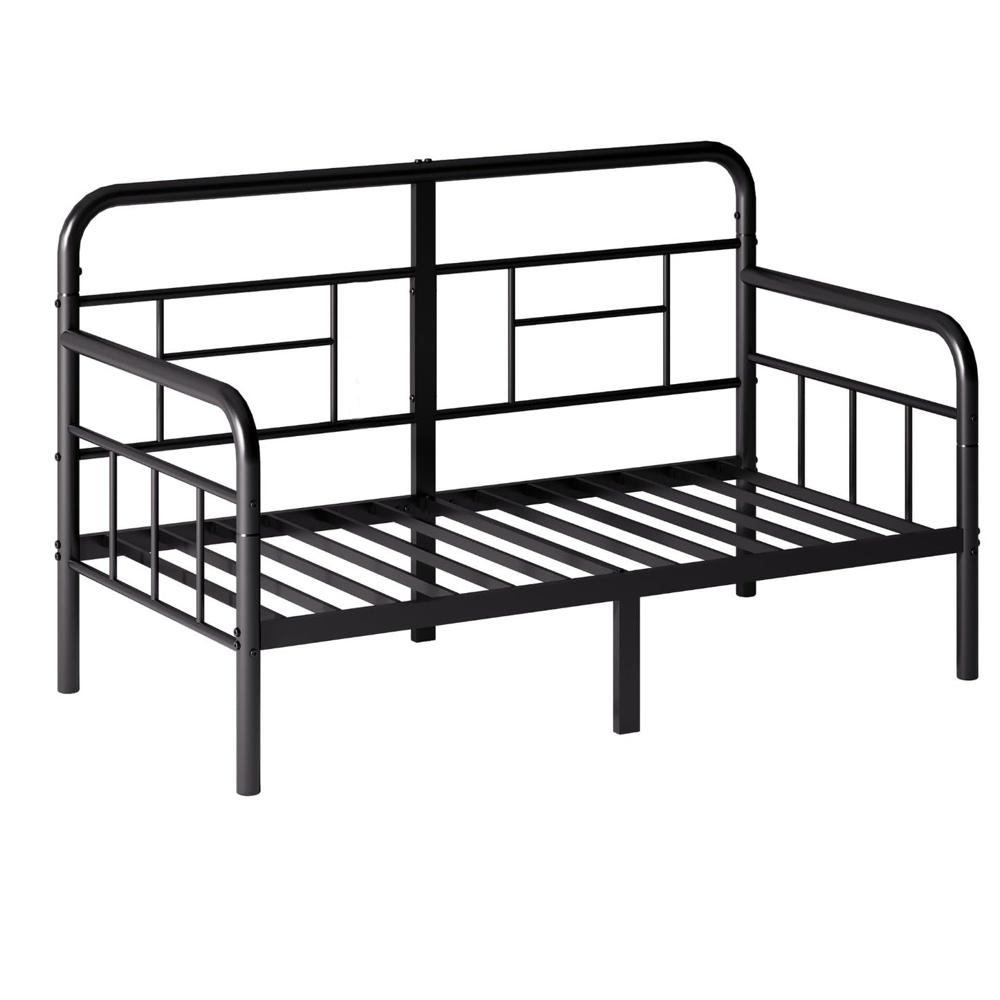 Yumenonaka Twin Daybed,Metal Sofa Day Bed Frame,Steel Slats Support for Bedroom Guest Room,Easy Assembly,Sturdy,Anti-Slip,Storage Space Bed Furniture,with Modern Headboard,Black