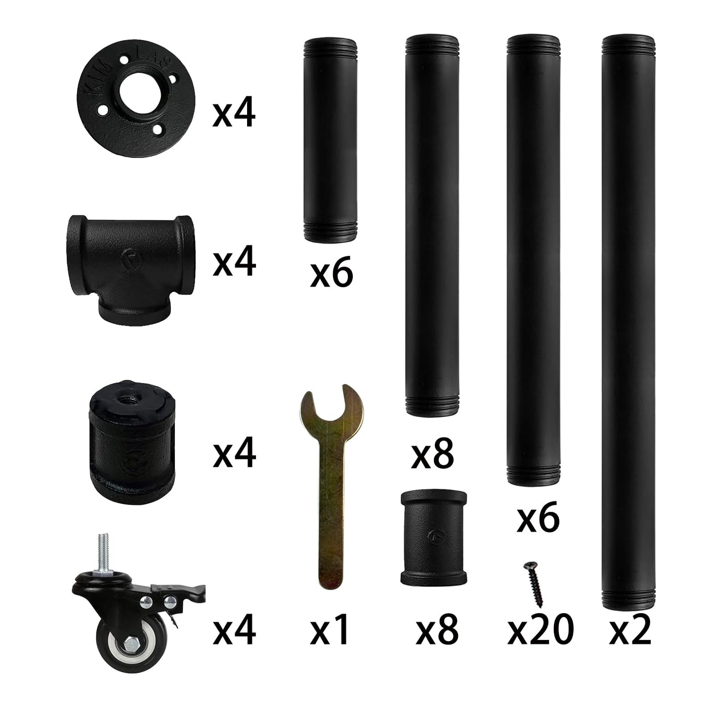 IFYISUN Industrial Pipe Table Leg Set with Casters,Black Rustic Metal Pipes for Coffee & End Tables, Desks,Vintage Furniture Legs,DIY Desk Legs(L 38x W18 x H 30")
