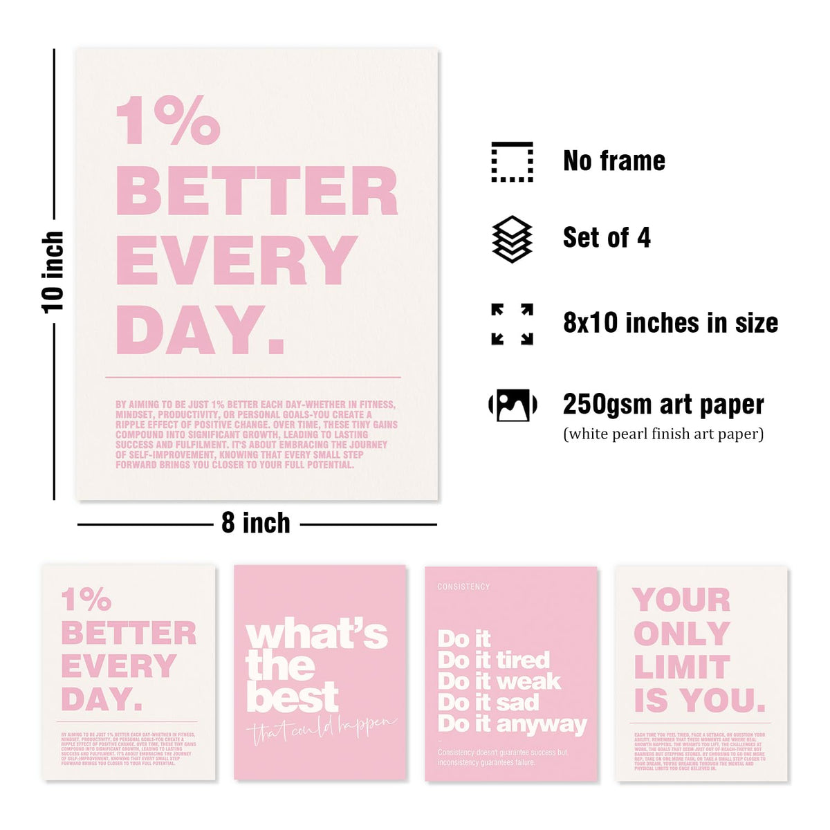 DSHFG Motivational Inspirational Office Wall Art Decor Prints Set of 4, Pink Motivational Wall Decor Trendy Retro Posters for Office Home Decor, 8x10 Unframed