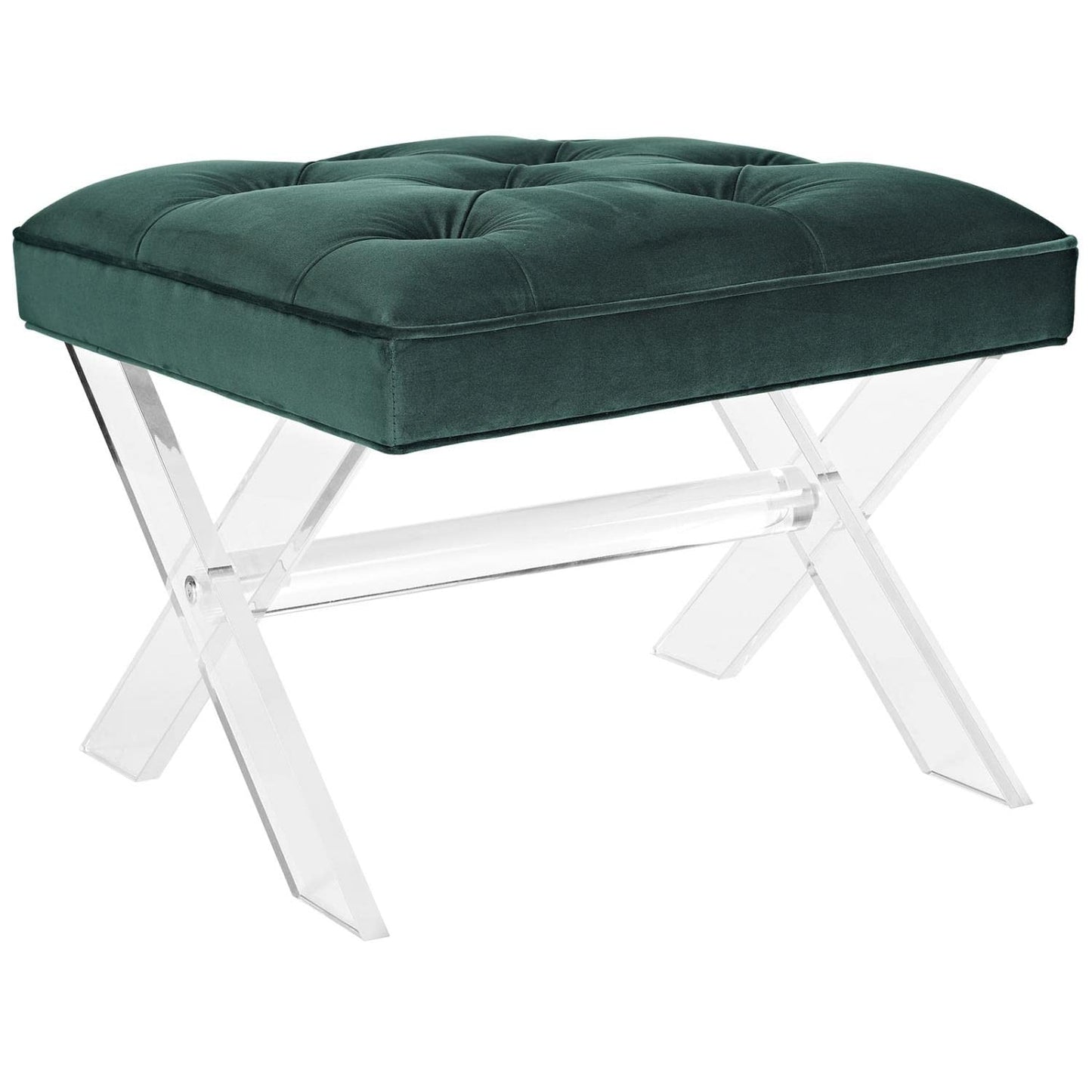 Modway Swift Acrylic X-Base Entryway Modern Bench with Tufted Fabric Upholstery in Green