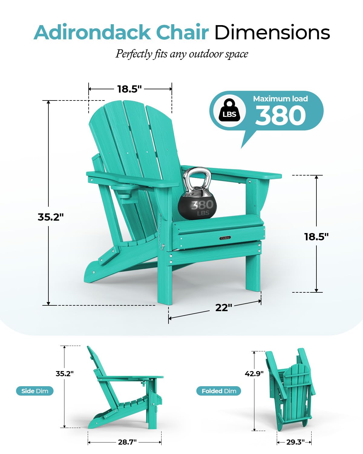 Ciokea Folding Adirondack Chair Wood Texture, Patio Adirondack Chair Weather Resistant, Plastic Fire Pit Chair with Cup Holder, Lawn Chair for Outdoor Porch Garden Backyard Deck (Lake Blue)