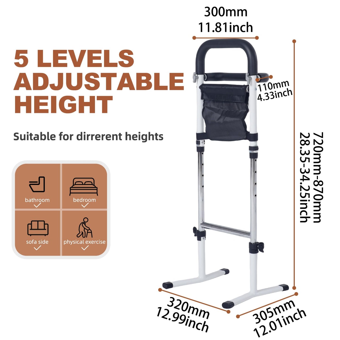 Stand Assist(White)-Movable Standing Aid Rail for Couch, Chair, Bedside, Toilet. Assistance Handle for People with Limited Mobility. Safety Grab Bar for Standing.