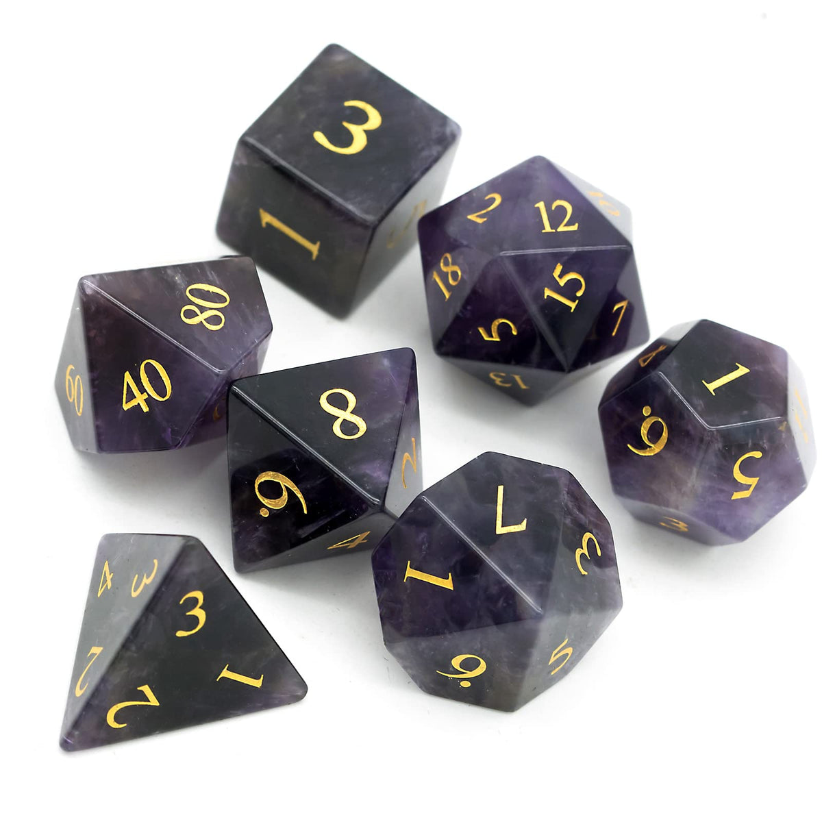 UDIXI Amethyst Gemstone Dice Set D&D, Crystal Stone DND Dice with Gift Case for Role Playing Games Tabletop Games