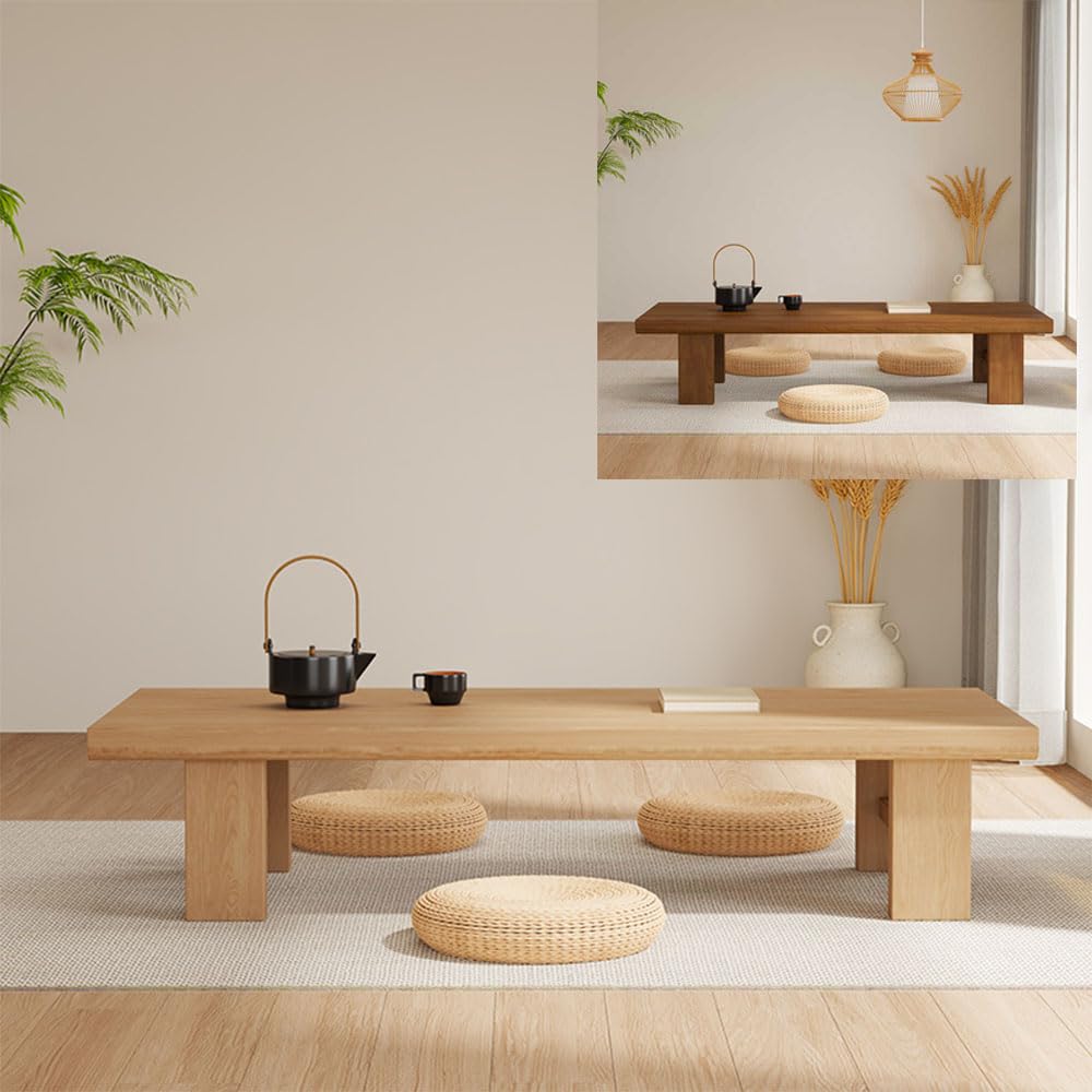 GHHDPXM Japanese Low Coffee Table Solid Wood Table Small Palace Style Floor Table Brown Ideal for Sitting 80 x 50 x 38 cm Perfect for Living Room & Zen Spaces.