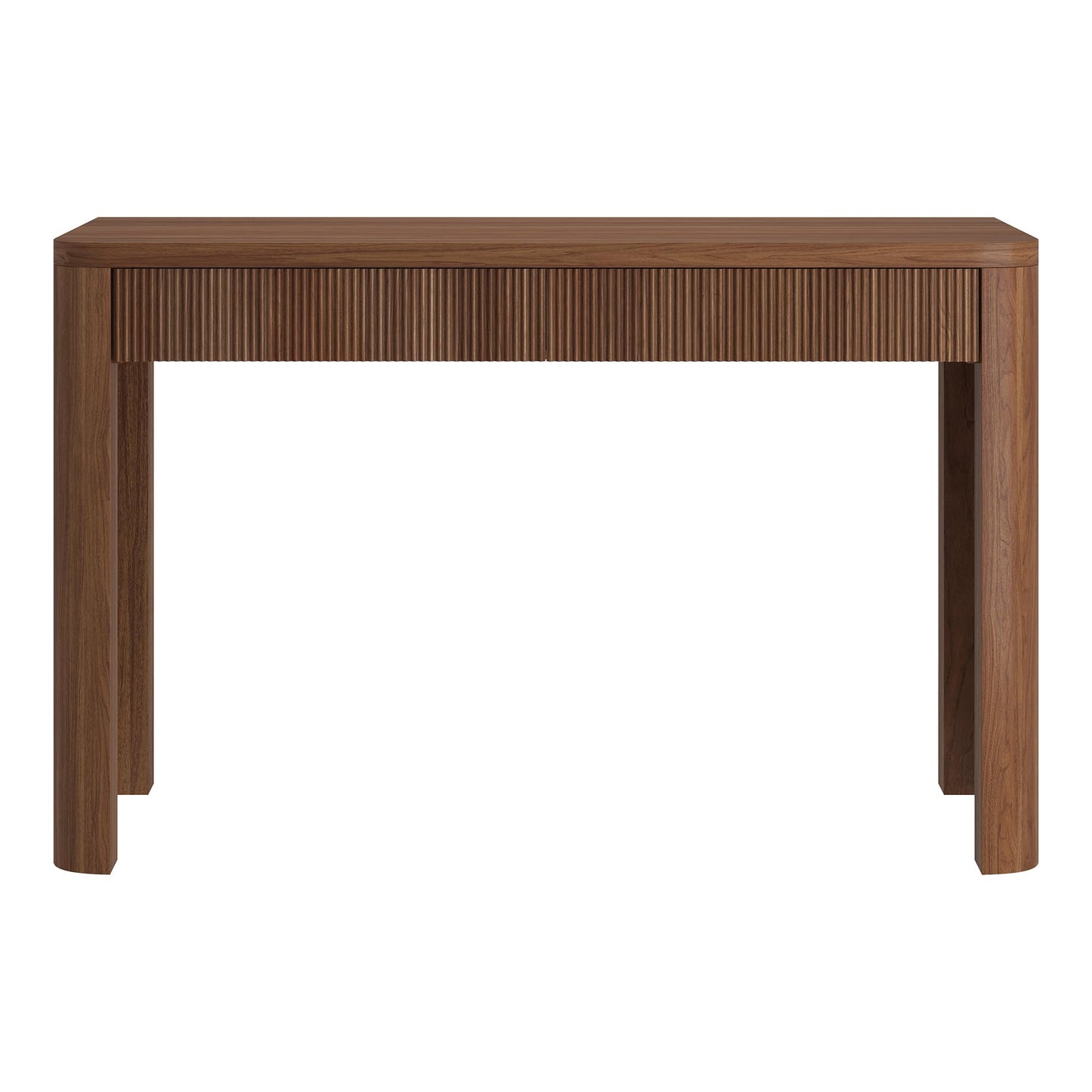 Henn&Hart 48'' Fluted Modern Rectangular Home Office Desk, Ribbed Computer Desk, Writing Table with 2 Drawers for Home Office, Medium Walnut