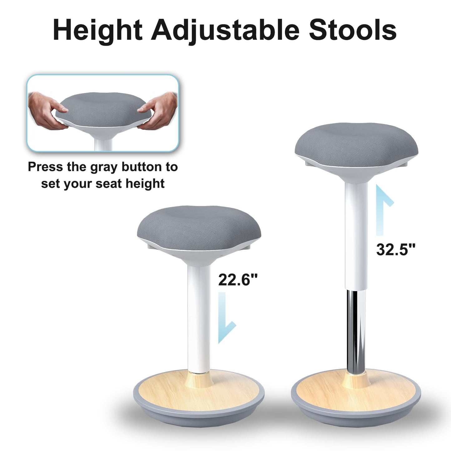 ERGO COLLECT Adult Wobble Stool - Anti-Fatigue Standing Desk Stool with 360° Rocking Non-Slip Curved Base, Height Adjustable 22-32 Inch Standing Chair for Home & Office,Light Wood