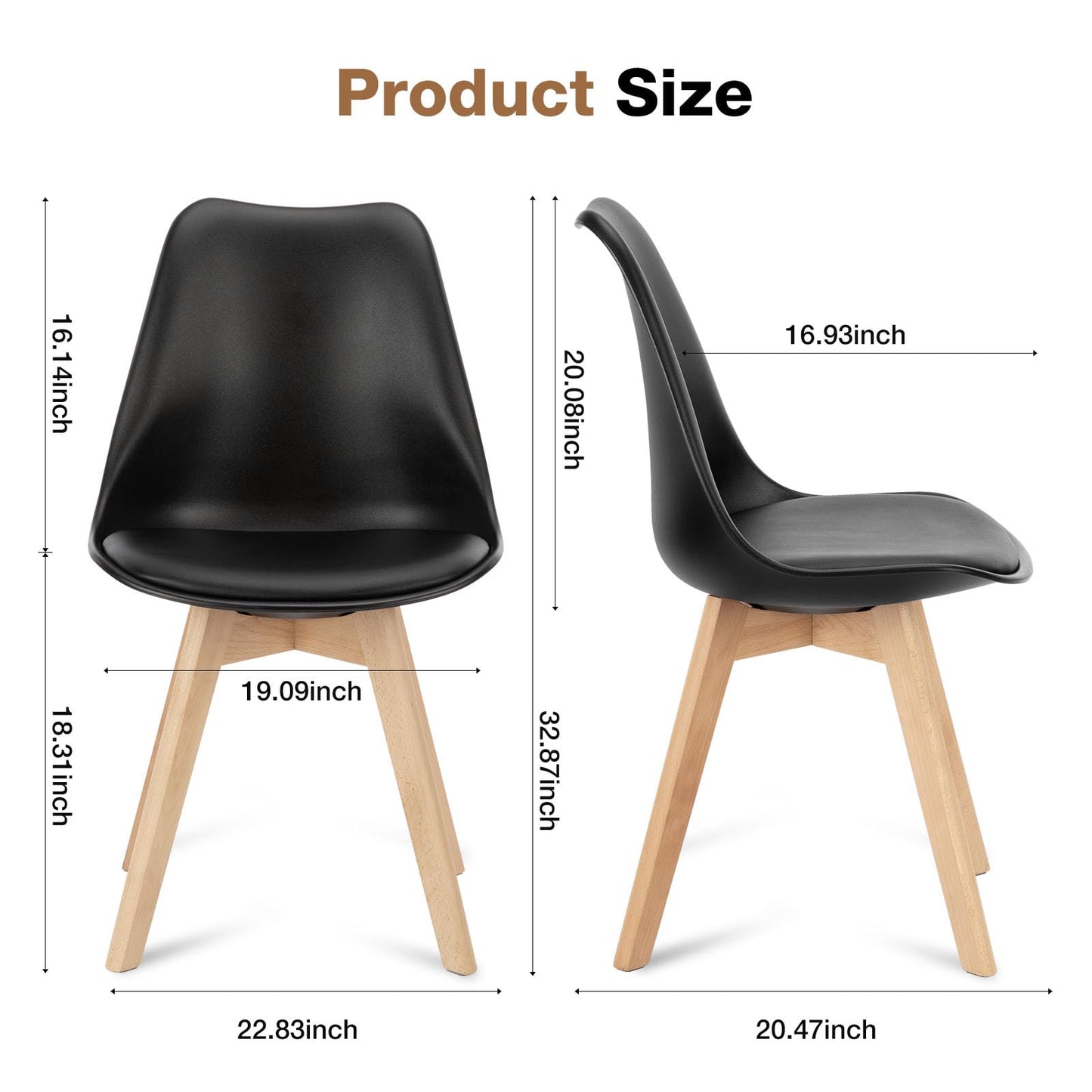 OLIXIS Dining Chairs Set of 8 Kitchen Mid Century Modern Chairs with Wood Legs and PU Leather Cushion for Living Room Bedroom Outdoor Lounge, Black