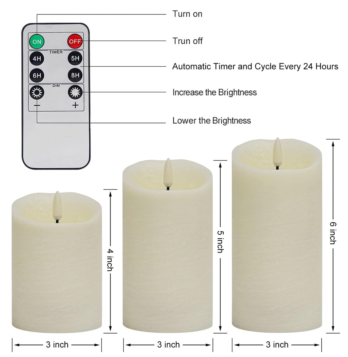 ANGELLOONG Flickering Flameless Candles with Remote, Real Wax Battery Operated Candles with Timer for Home Decor, Set of 3 LED Fake Candle for Fall Wedding Halloween Chirstmas Decoration, Ivory White